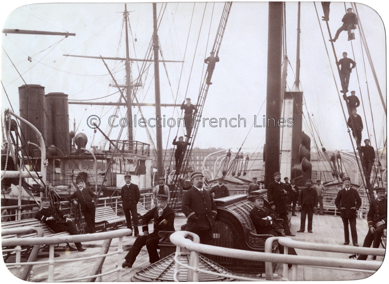 Equipage de l'Eugène Péreire (CGT 1888) sur le pont, vers 1892.